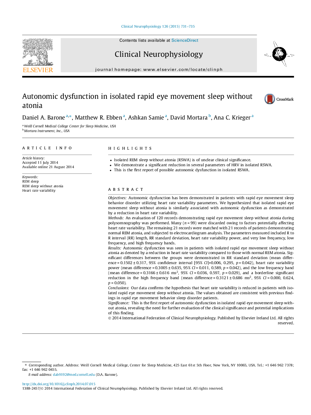 Autonomic dysfunction in isolated rapid eye movement sleep without atonia