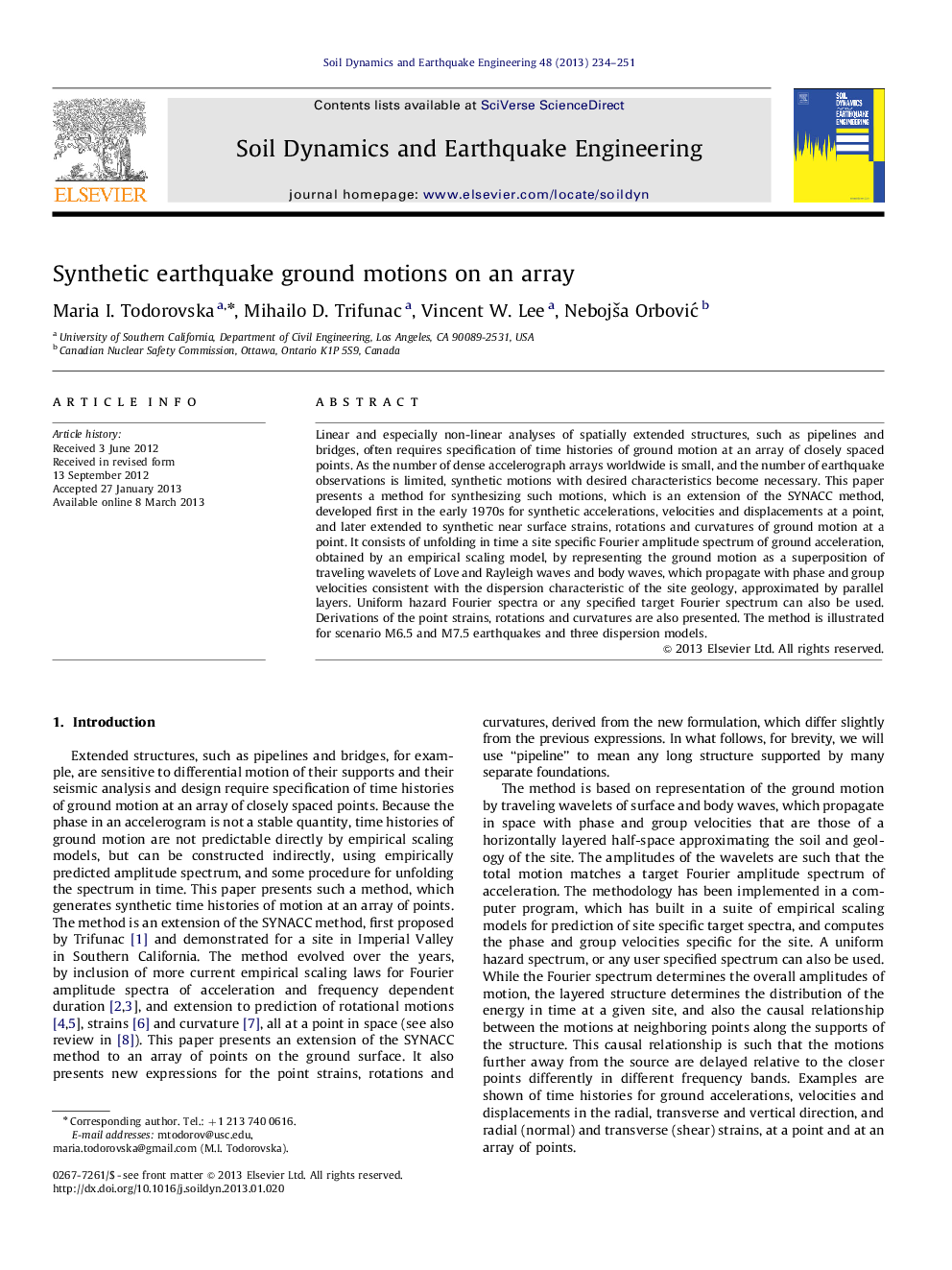 Synthetic earthquake ground motions on an array