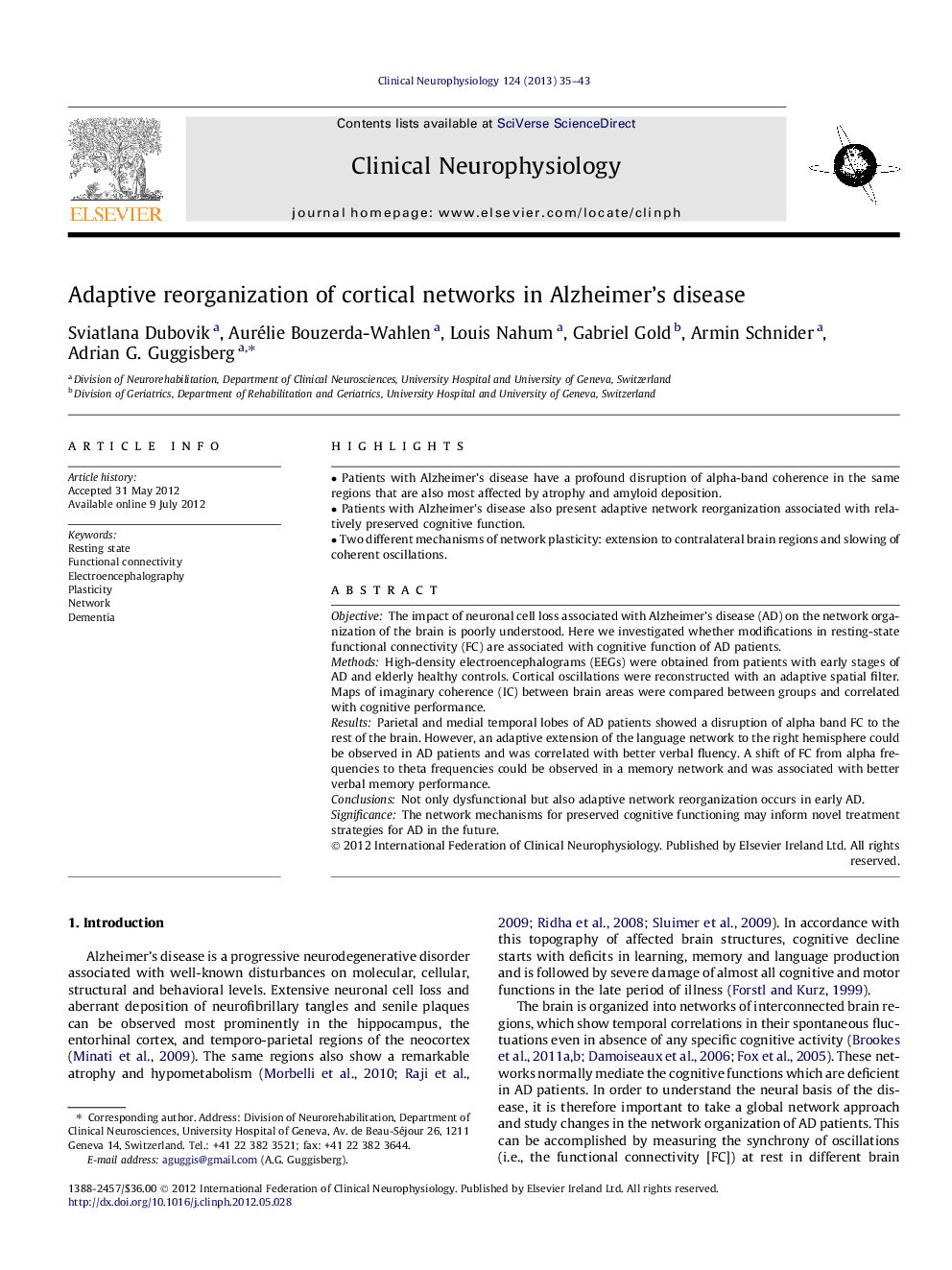 Adaptive reorganization of cortical networks in Alzheimer’s disease