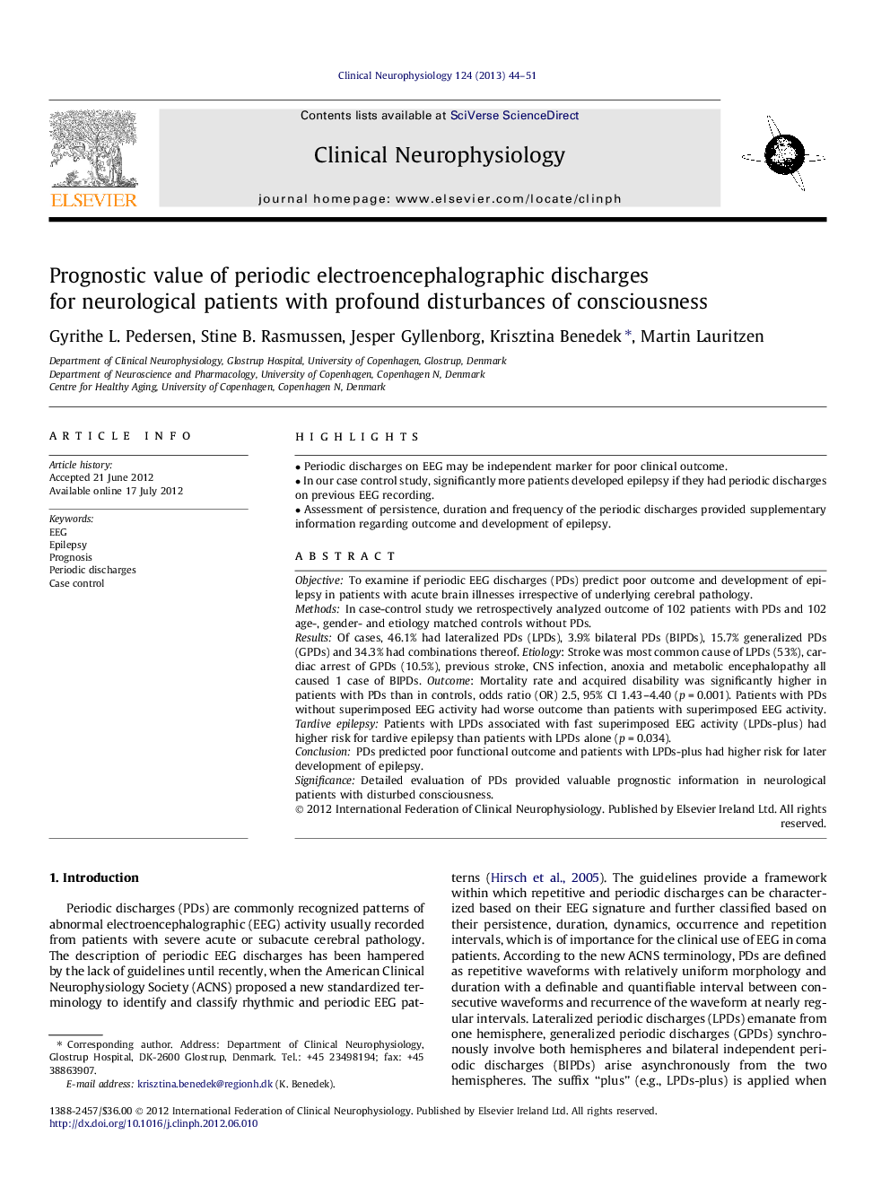 Prognostic value of periodic electroencephalographic discharges for neurological patients with profound disturbances of consciousness