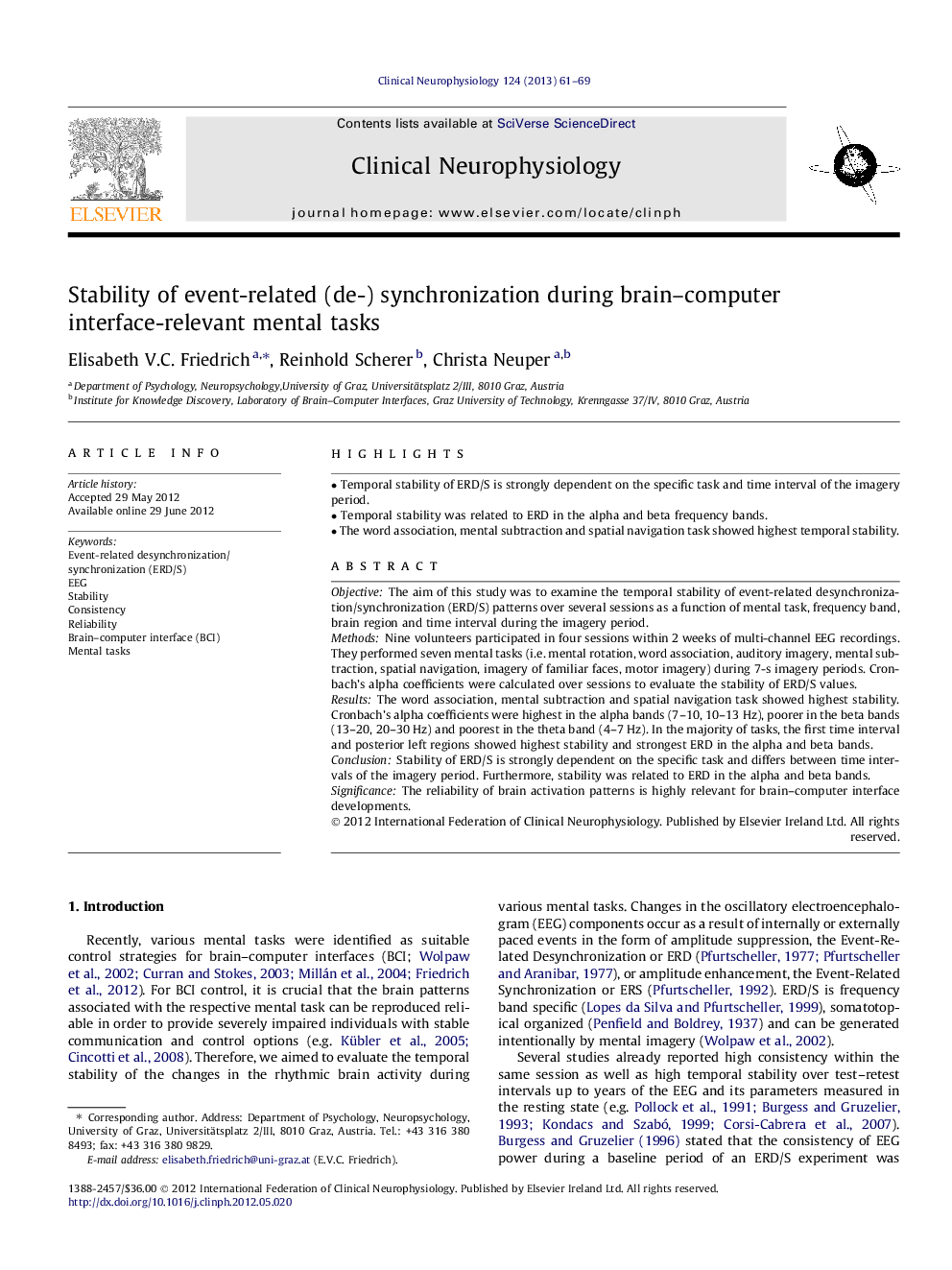 Stability of event-related (de-) synchronization during brain–computer interface-relevant mental tasks