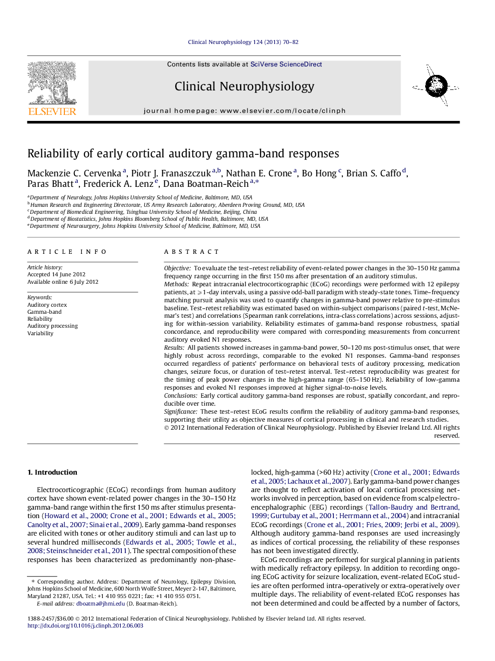 Reliability of early cortical auditory gamma-band responses