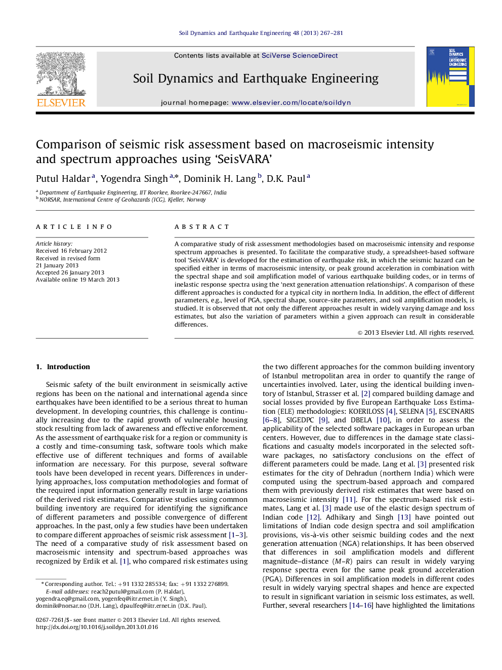 Comparison of seismic risk assessment based on macroseismic intensity and spectrum approaches using ‘SeisVARA’