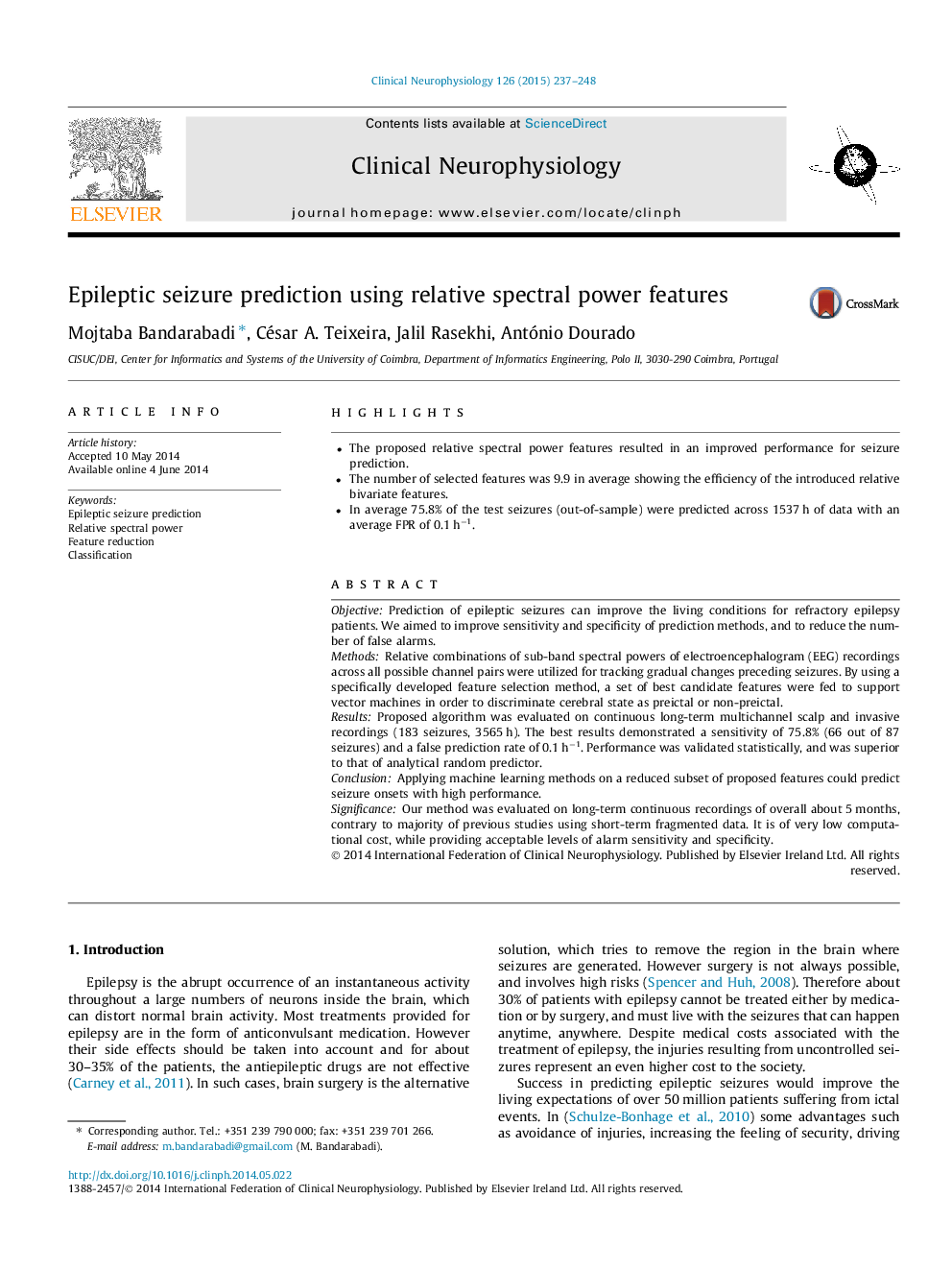 Epileptic seizure prediction using relative spectral power features