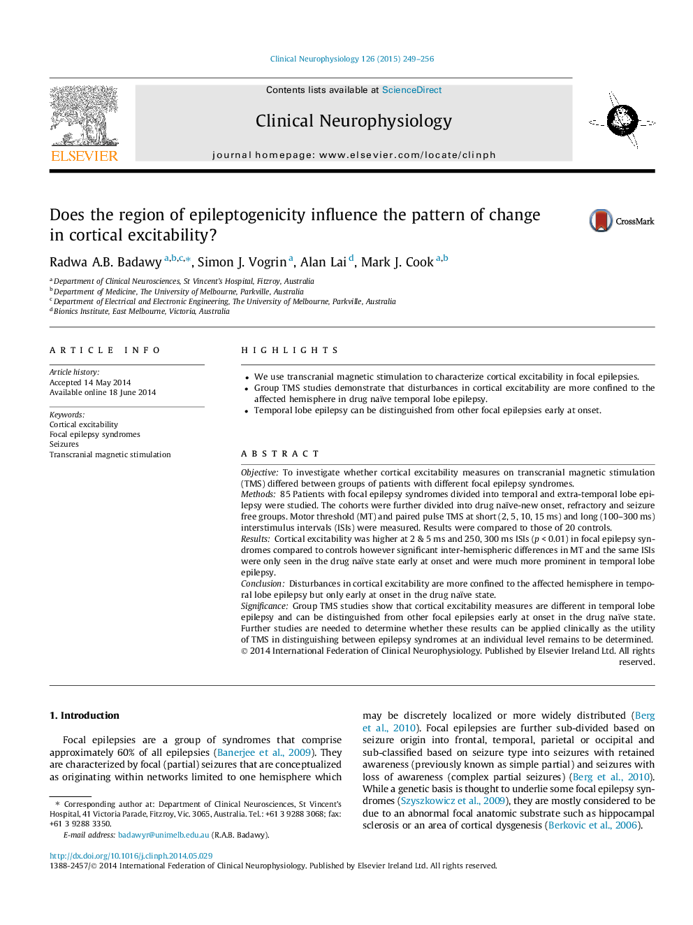 Does the region of epileptogenicity influence the pattern of change in cortical excitability?