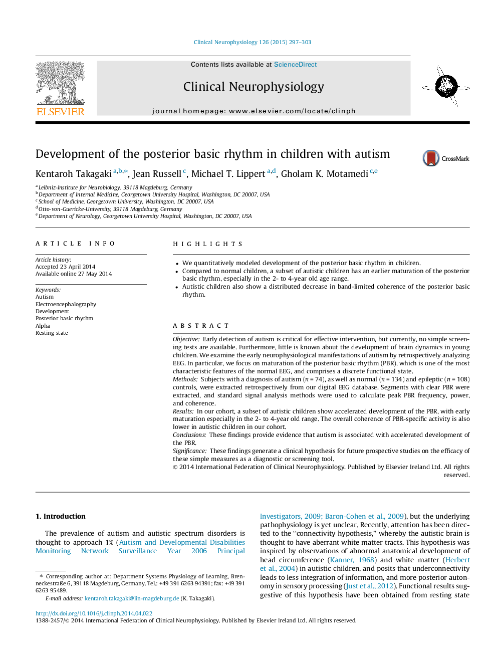 Development of the posterior basic rhythm in children with autism