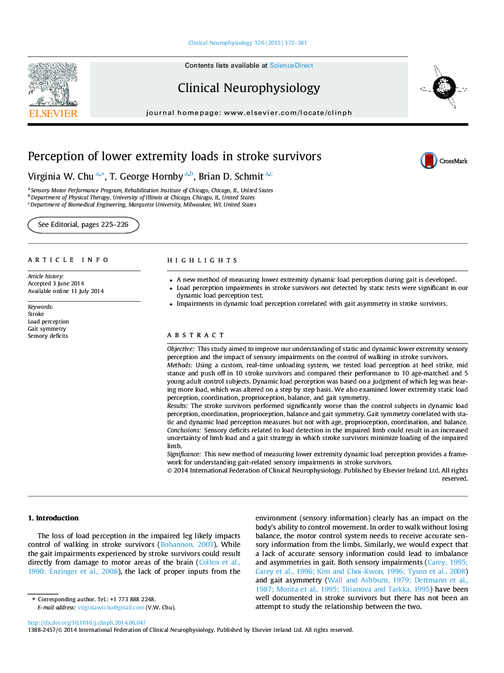 Perception of lower extremity loads in stroke survivors