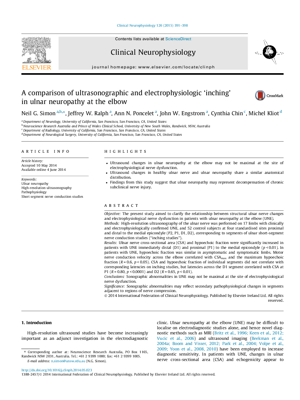 A comparison of ultrasonographic and electrophysiologic ‘inching’ in ulnar neuropathy at the elbow