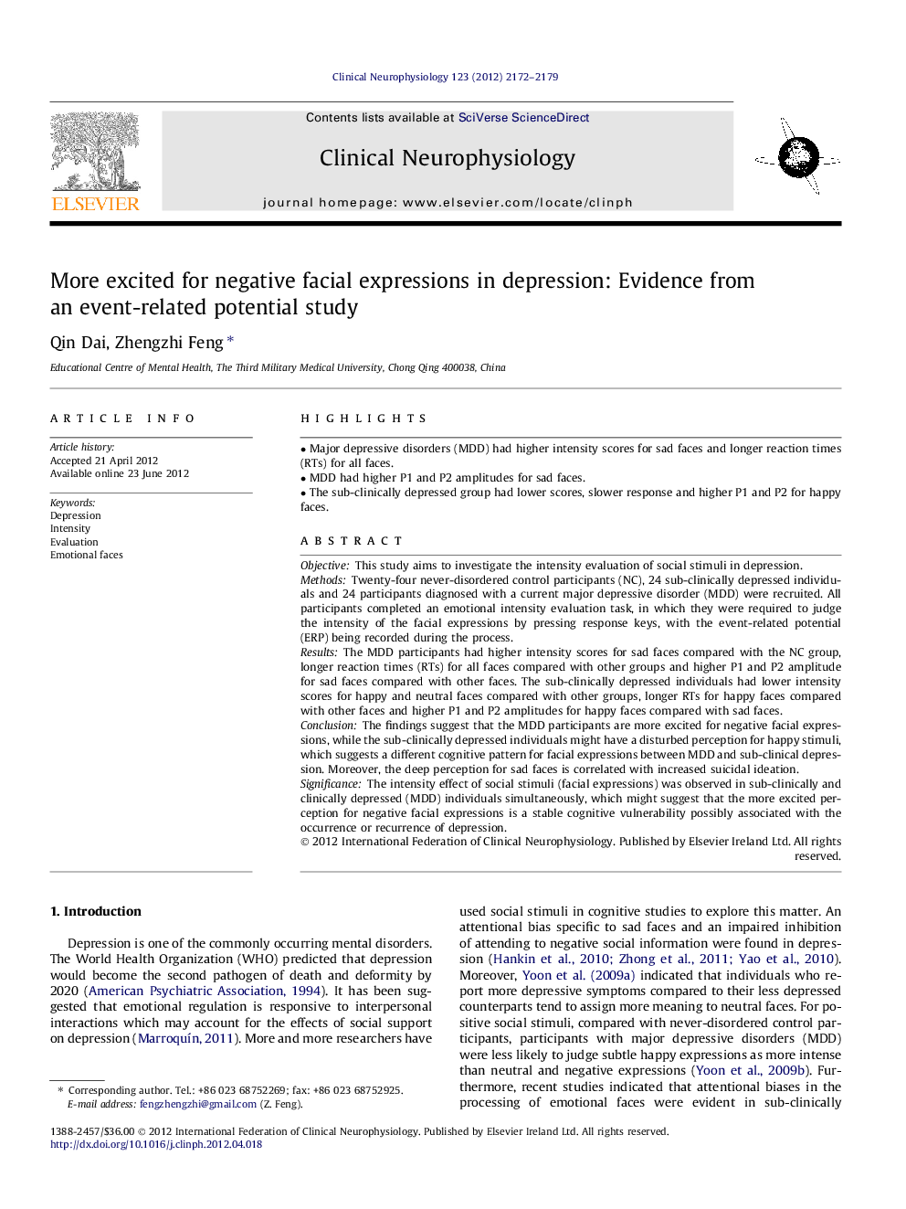 More excited for negative facial expressions in depression: Evidence from an event-related potential study