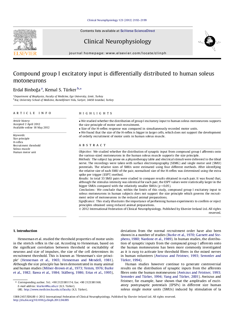 Compound group I excitatory input is differentially distributed to human soleus motoneurons