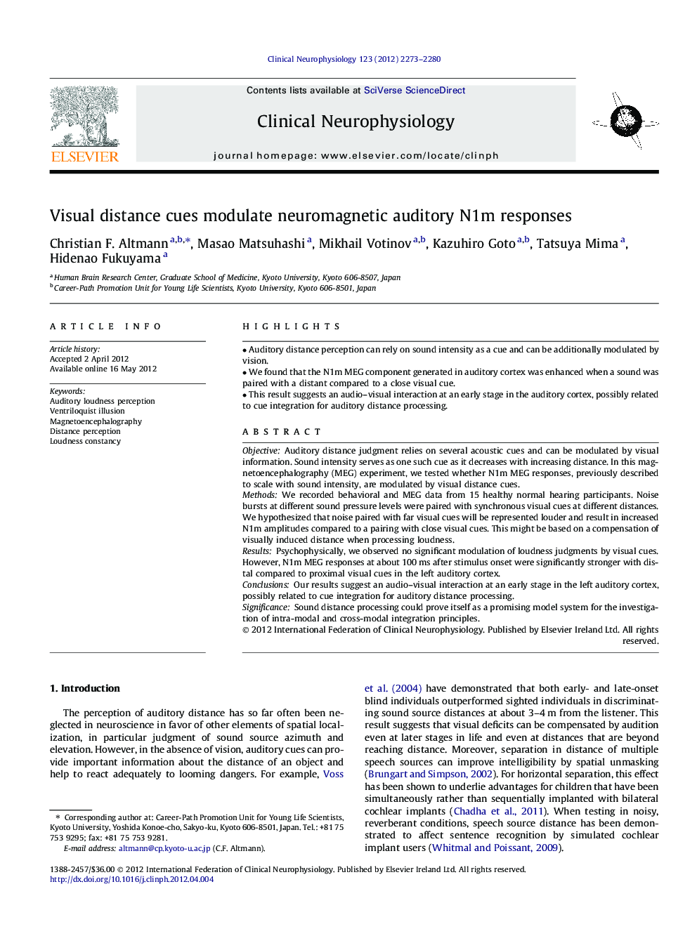 Visual distance cues modulate neuromagnetic auditory N1m responses