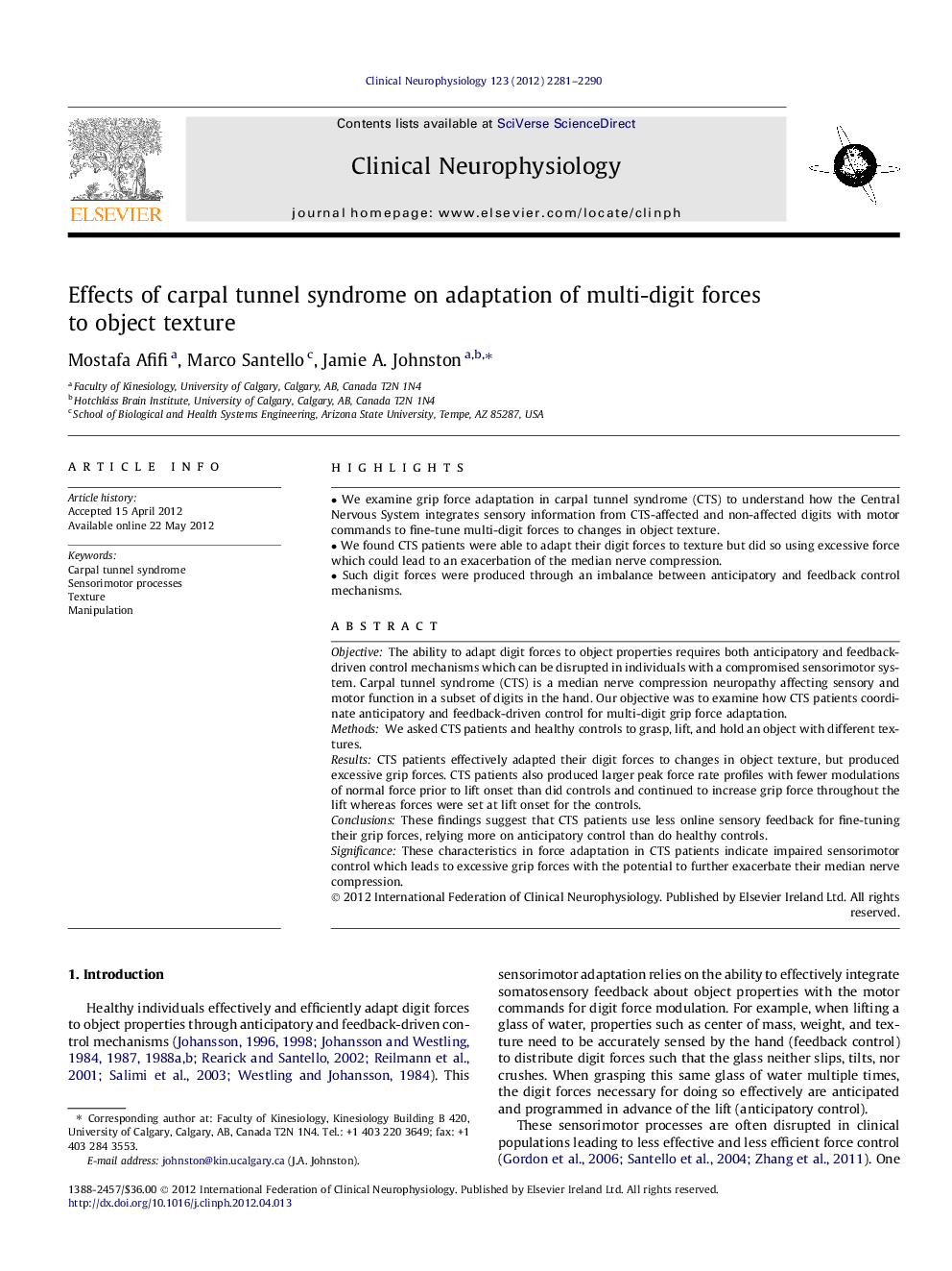 Effects of carpal tunnel syndrome on adaptation of multi-digit forces to object texture