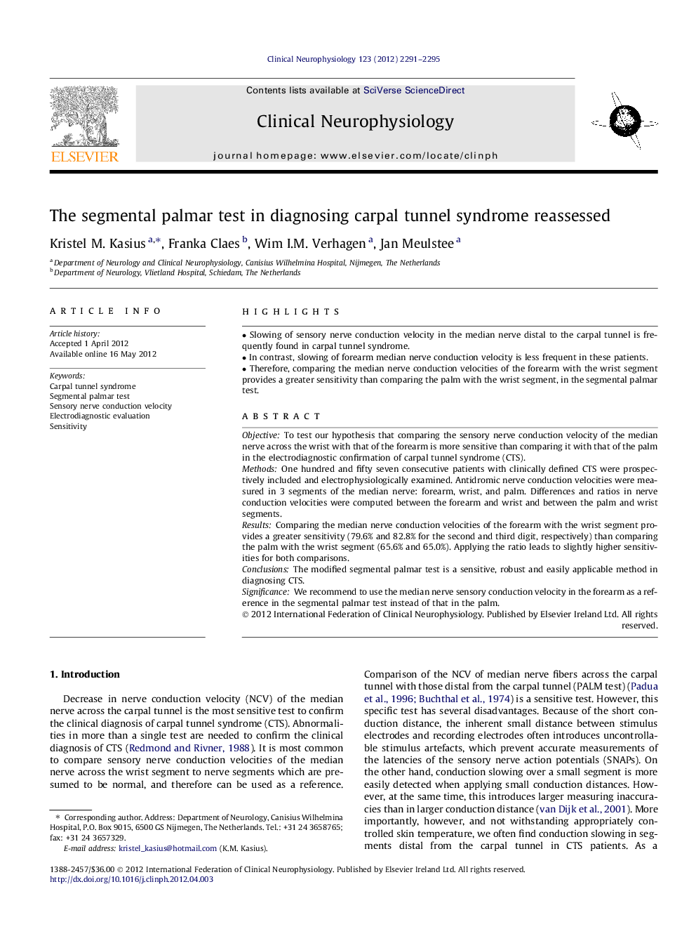 The segmental palmar test in diagnosing carpal tunnel syndrome reassessed