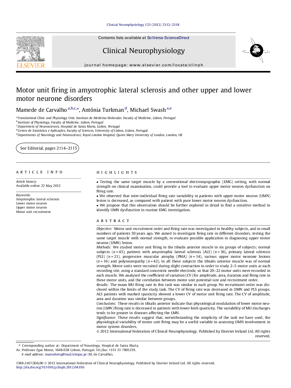 Motor unit firing in amyotrophic lateral sclerosis and other upper and lower motor neurone disorders