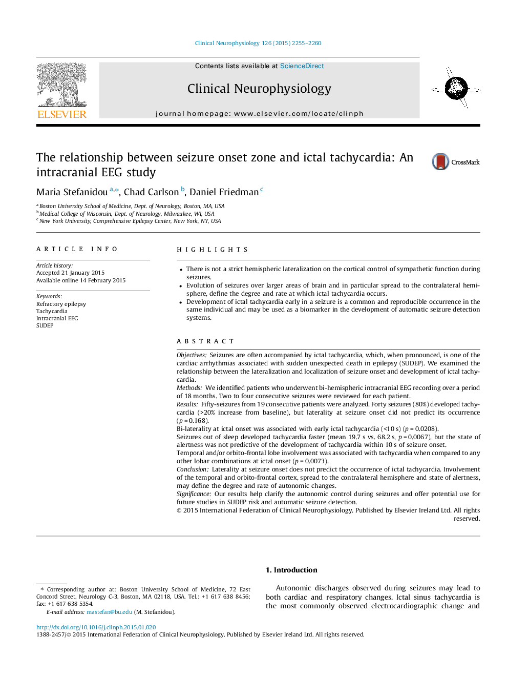 The relationship between seizure onset zone and ictal tachycardia: An intracranial EEG study