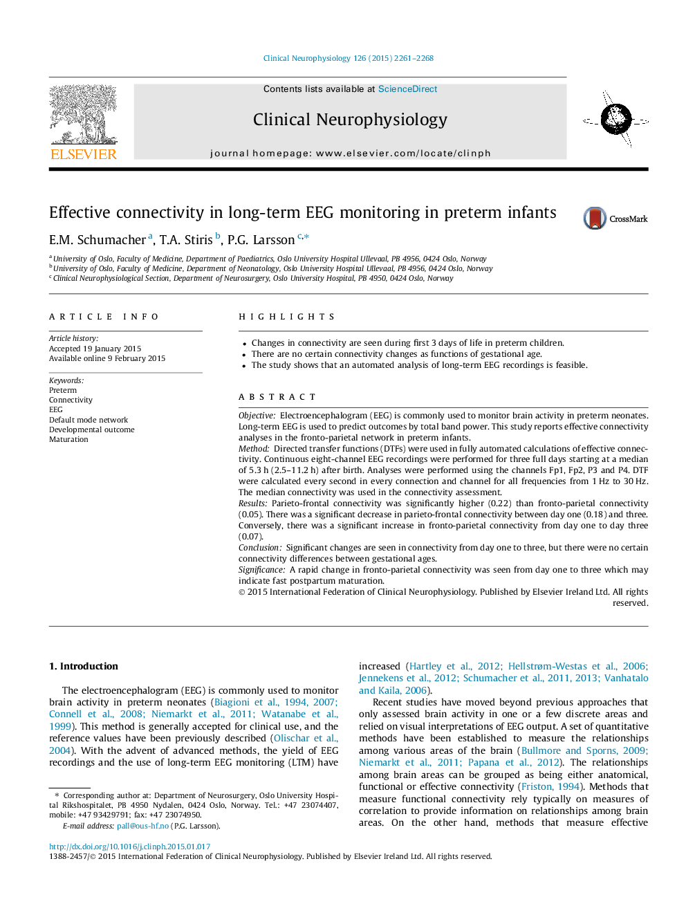 Effective connectivity in long-term EEG monitoring in preterm infants