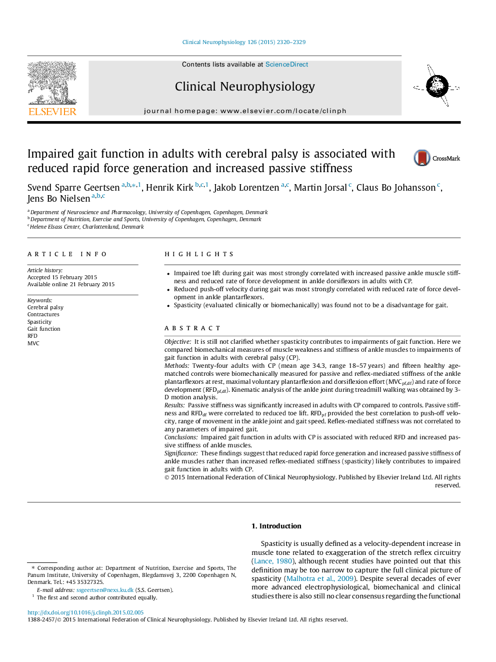 Impaired gait function in adults with cerebral palsy is associated with reduced rapid force generation and increased passive stiffness