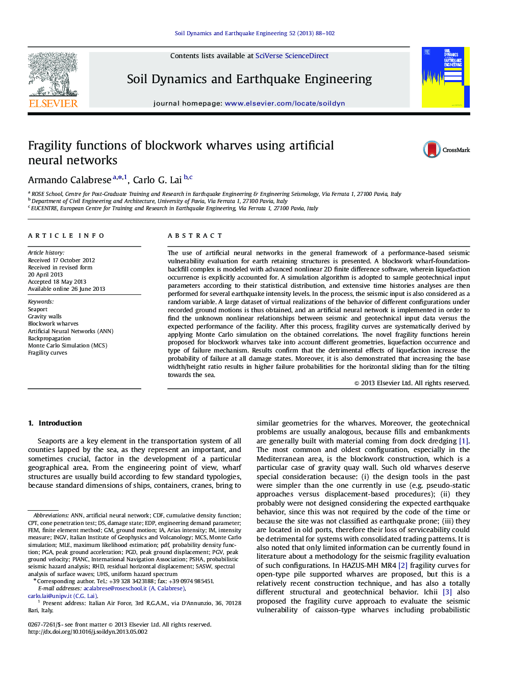 Fragility functions of blockwork wharves using artificial neural networks