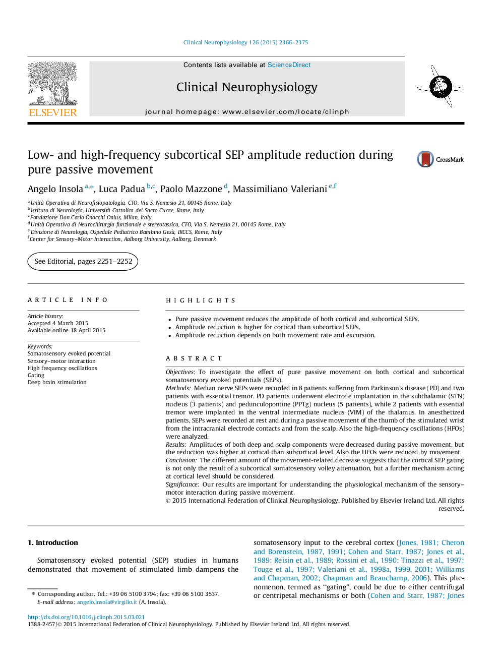 Low- and high-frequency subcortical SEP amplitude reduction during pure passive movement