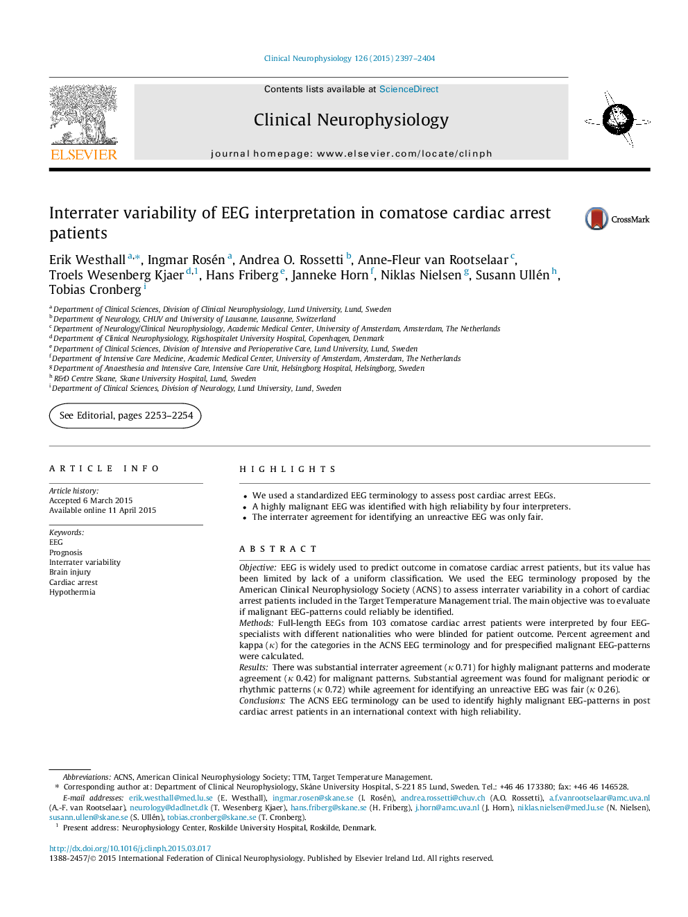 Interrater variability of EEG interpretation in comatose cardiac arrest patients