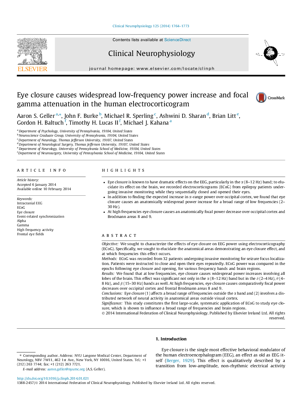 Eye closure causes widespread low-frequency power increase and focal gamma attenuation in the human electrocorticogram