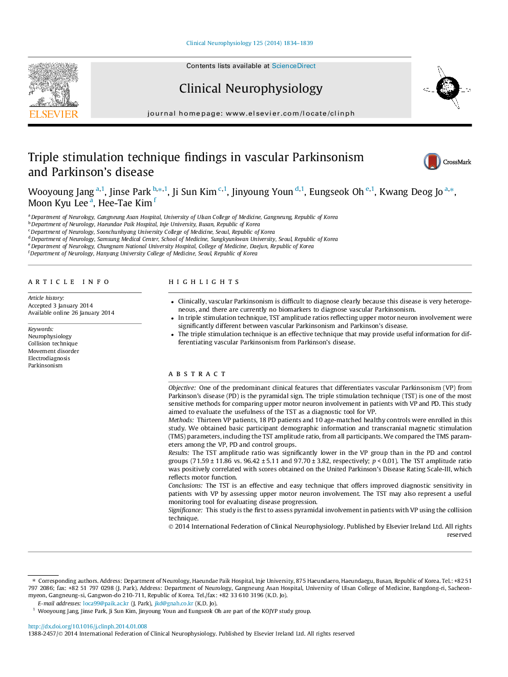 Triple stimulation technique findings in vascular Parkinsonism and Parkinson’s disease