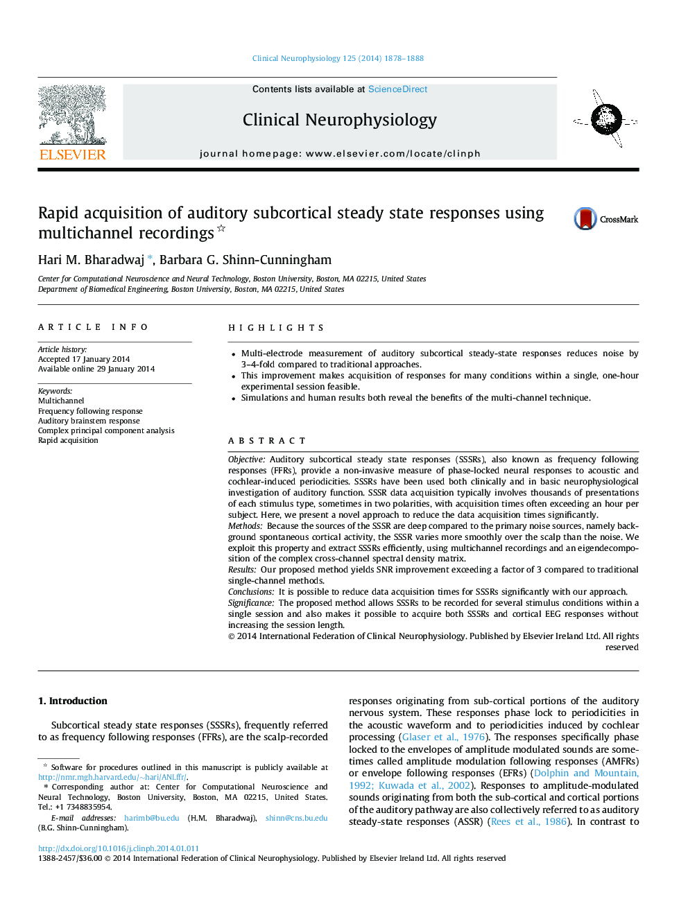 Rapid acquisition of auditory subcortical steady state responses using multichannel recordings 