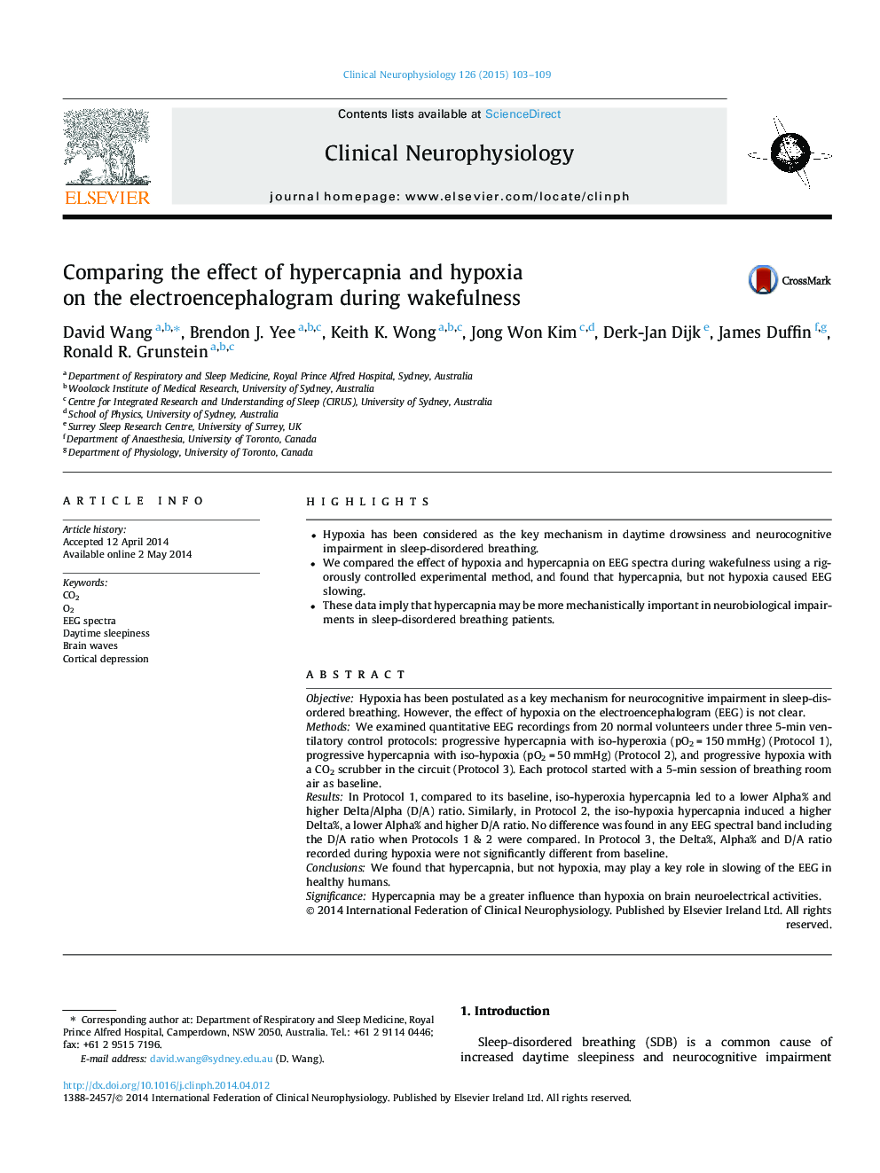 Comparing the effect of hypercapnia and hypoxia on the electroencephalogram during wakefulness