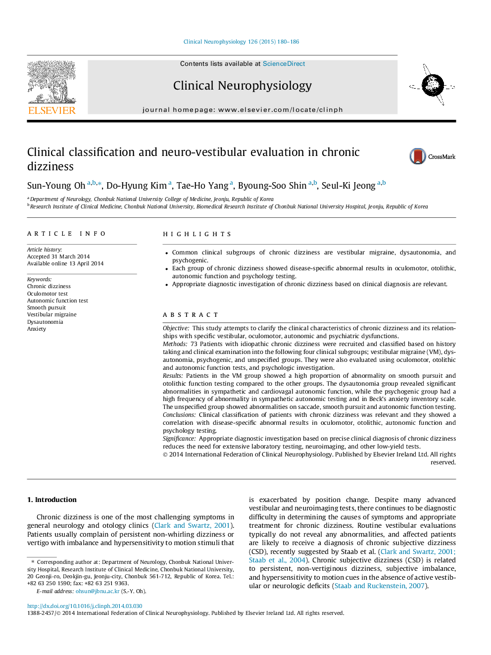 Clinical classification and neuro-vestibular evaluation in chronic dizziness