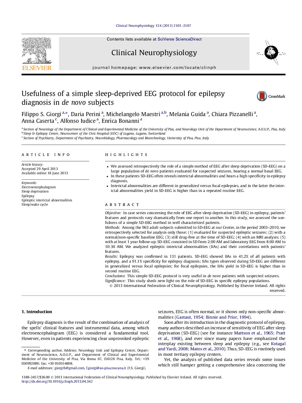 Usefulness of a simple sleep-deprived EEG protocol for epilepsy diagnosis in de novo subjects