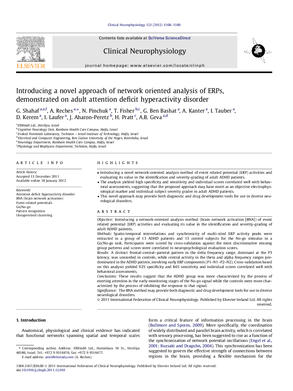 Introducing a novel approach of network oriented analysis of ERPs, demonstrated on adult attention deficit hyperactivity disorder