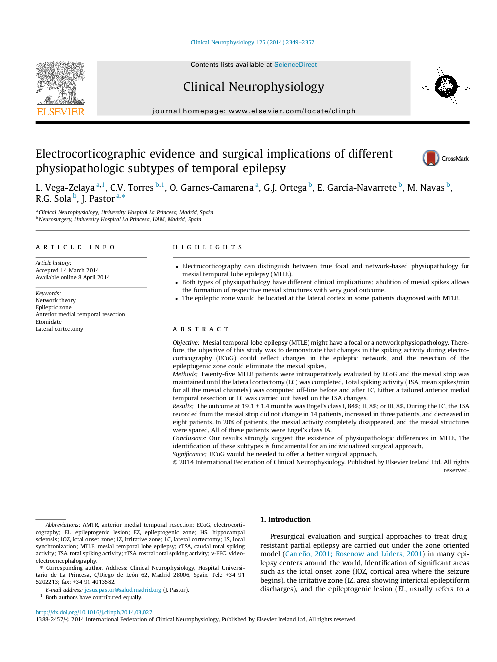 Electrocorticographic evidence and surgical implications of different physiopathologic subtypes of temporal epilepsy