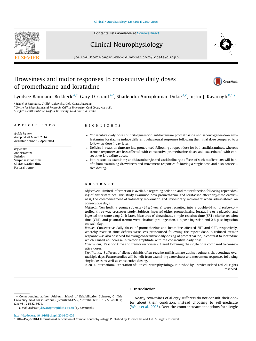 Drowsiness and motor responses to consecutive daily doses of promethazine and loratadine