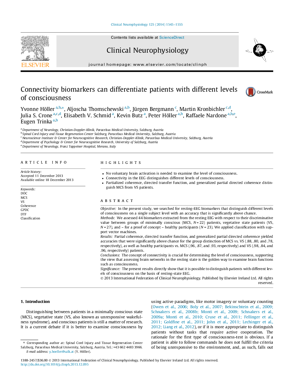 Connectivity biomarkers can differentiate patients with different levels of consciousness