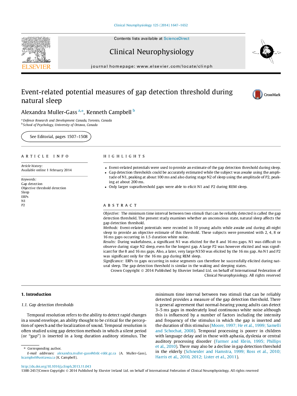 Event-related potential measures of gap detection threshold during natural sleep