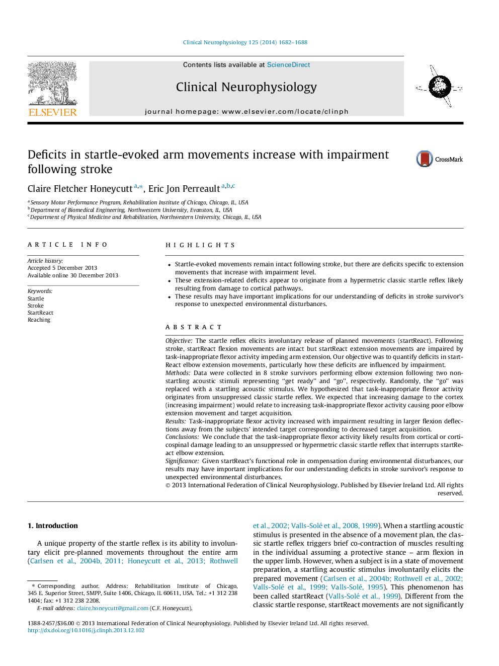 Deficits in startle-evoked arm movements increase with impairment following stroke