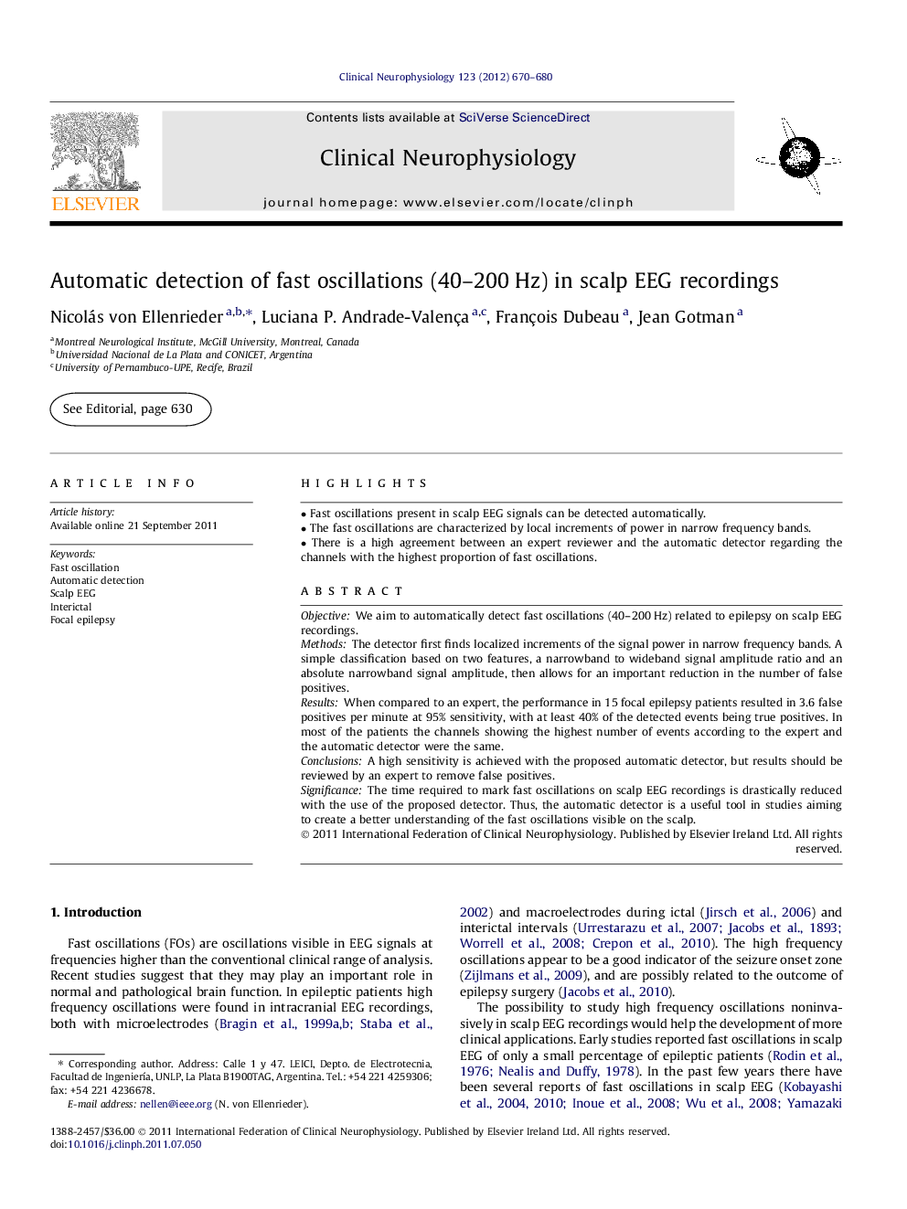 Automatic detection of fast oscillations (40–200 Hz) in scalp EEG recordings