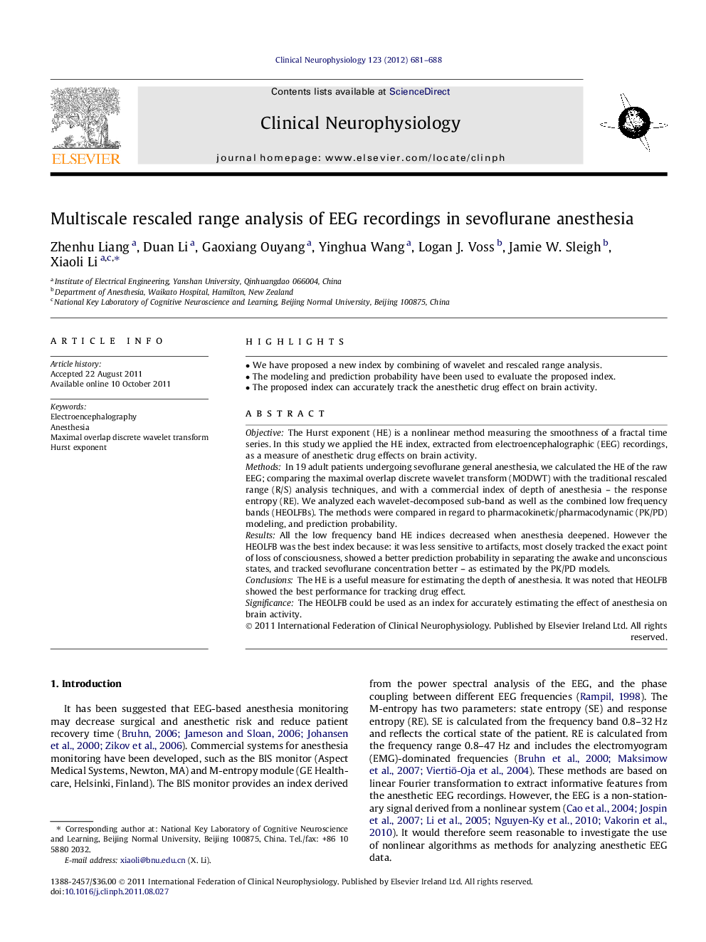 Multiscale rescaled range analysis of EEG recordings in sevoflurane anesthesia