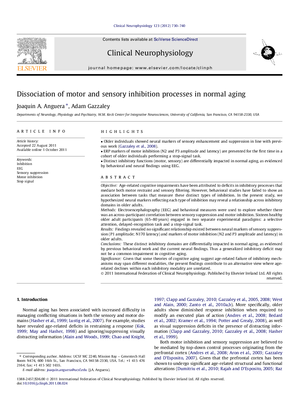 Dissociation of motor and sensory inhibition processes in normal aging