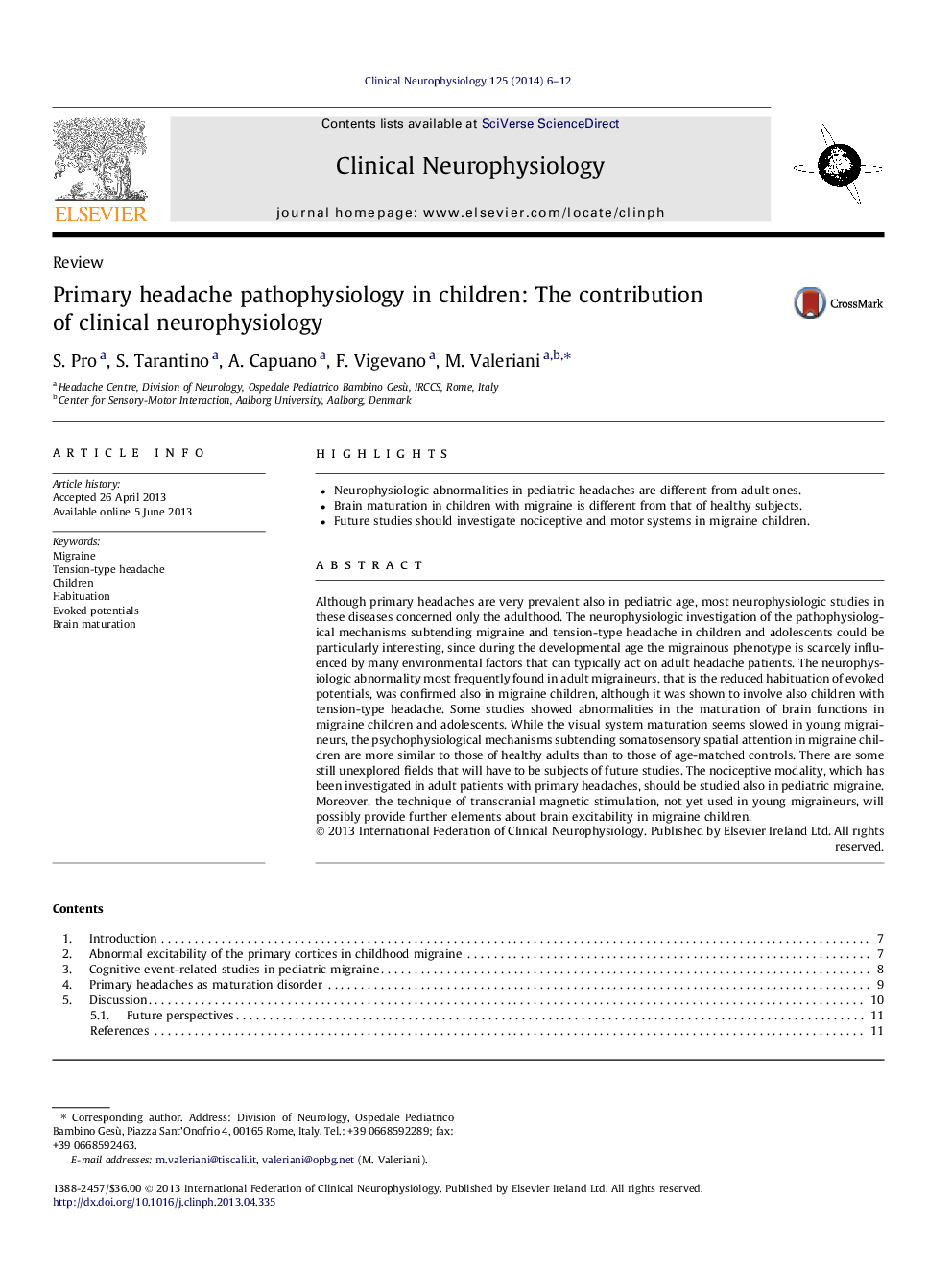 Primary headache pathophysiology in children: The contribution of clinical neurophysiology