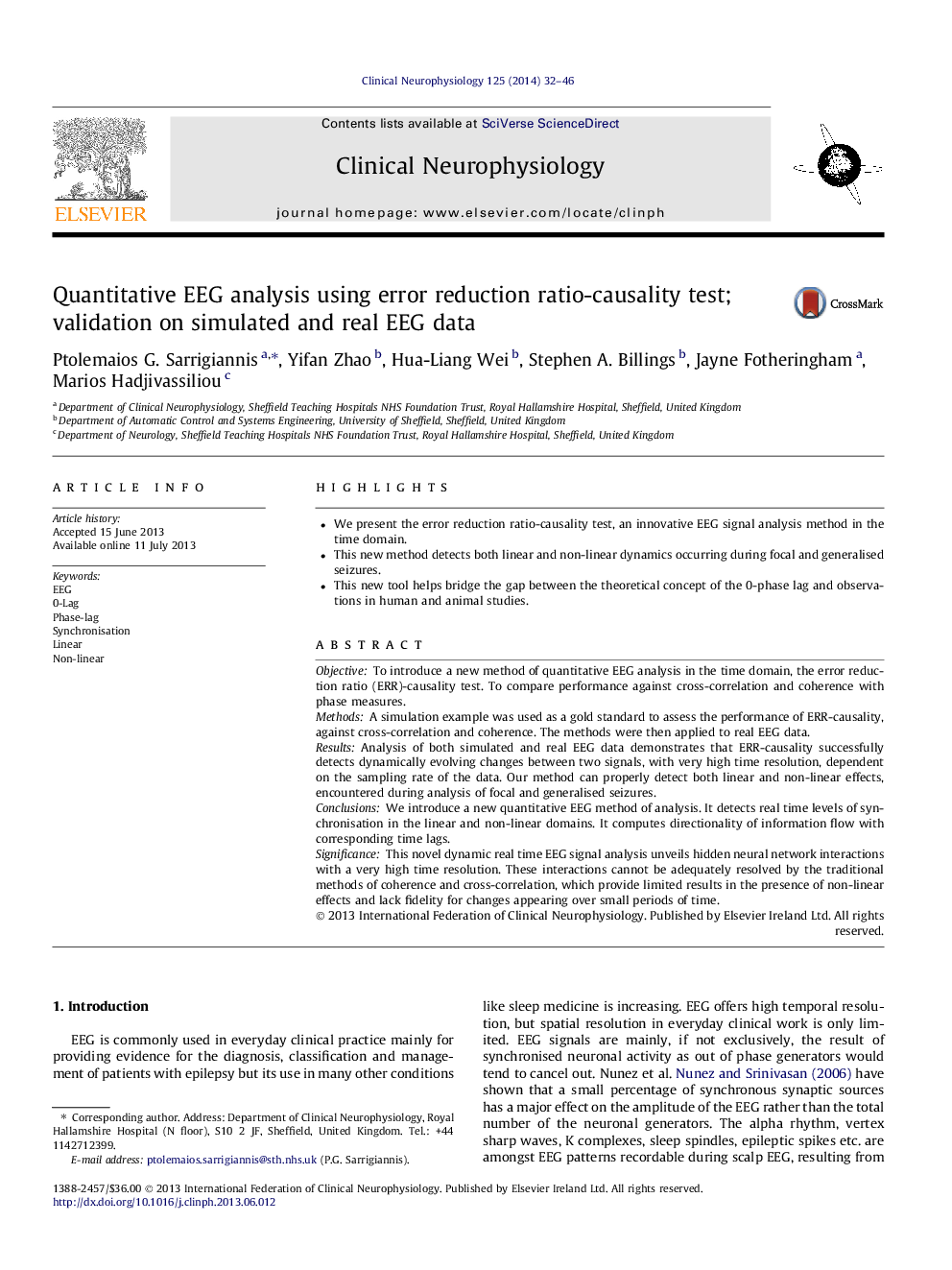 Quantitative EEG analysis using error reduction ratio-causality test; validation on simulated and real EEG data