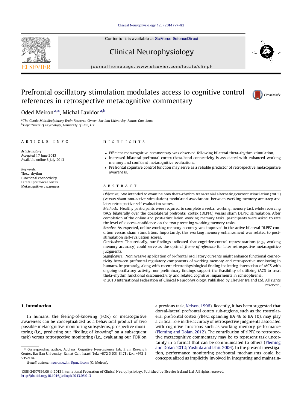 Prefrontal oscillatory stimulation modulates access to cognitive control references in retrospective metacognitive commentary