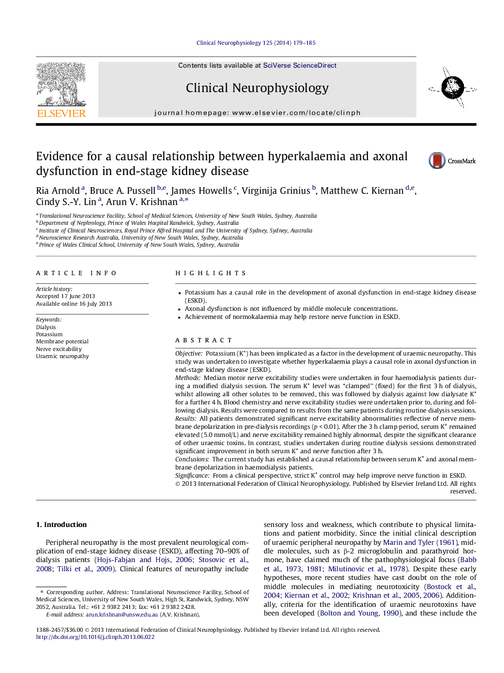 Evidence for a causal relationship between hyperkalaemia and axonal dysfunction in end-stage kidney disease