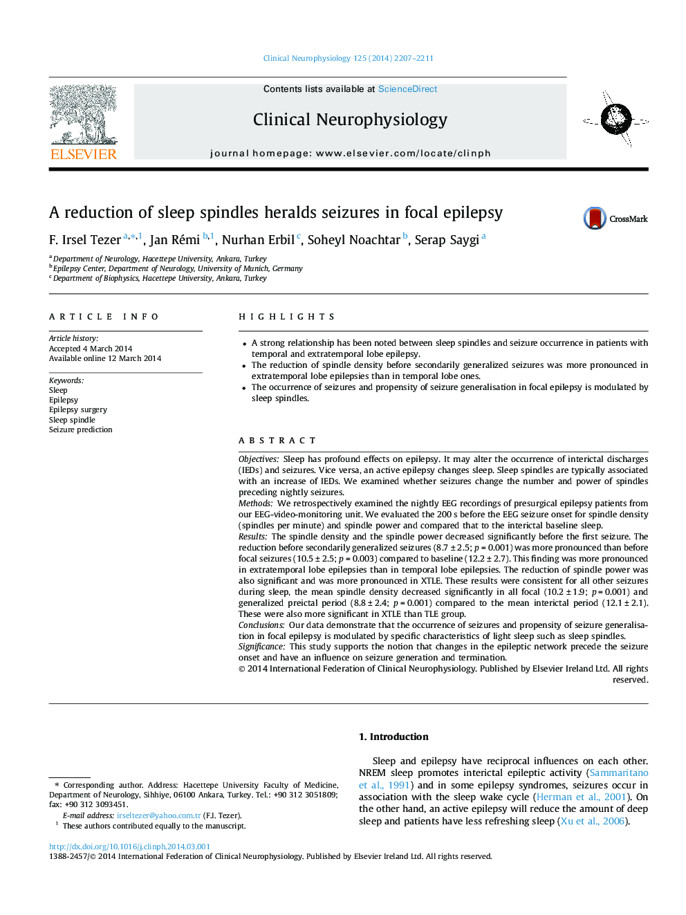 A reduction of sleep spindles heralds seizures in focal epilepsy