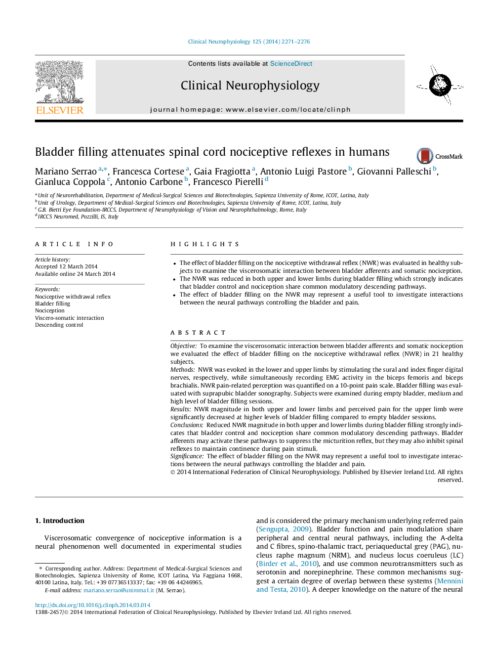 Bladder filling attenuates spinal cord nociceptive reflexes in humans