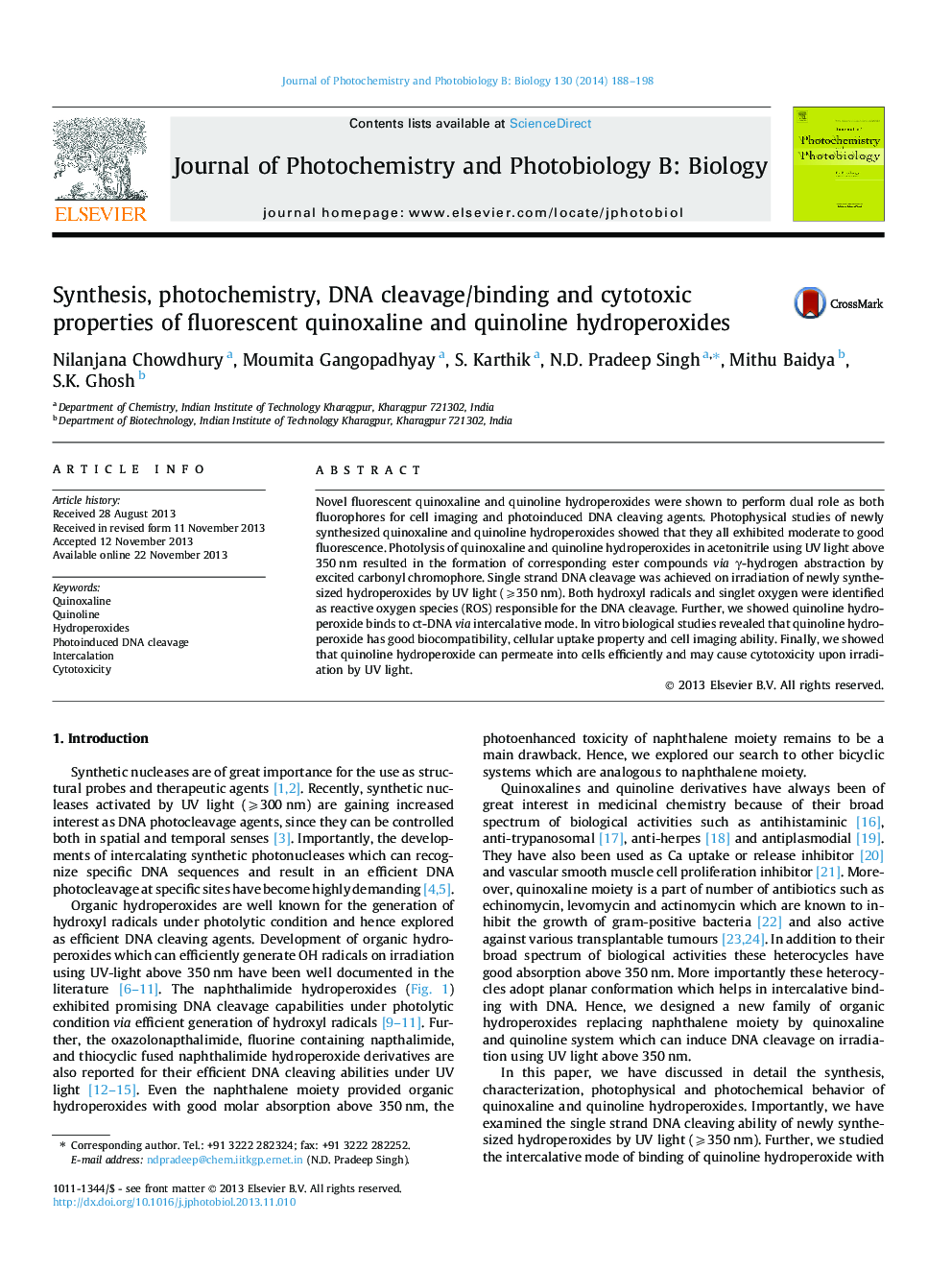 Synthesis, photochemistry, DNA cleavage/binding and cytotoxic properties of fluorescent quinoxaline and quinoline hydroperoxides