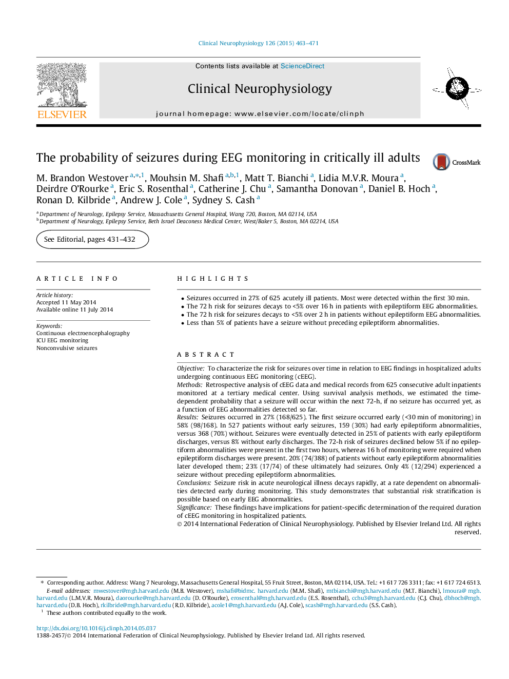 The probability of seizures during EEG monitoring in critically ill adults