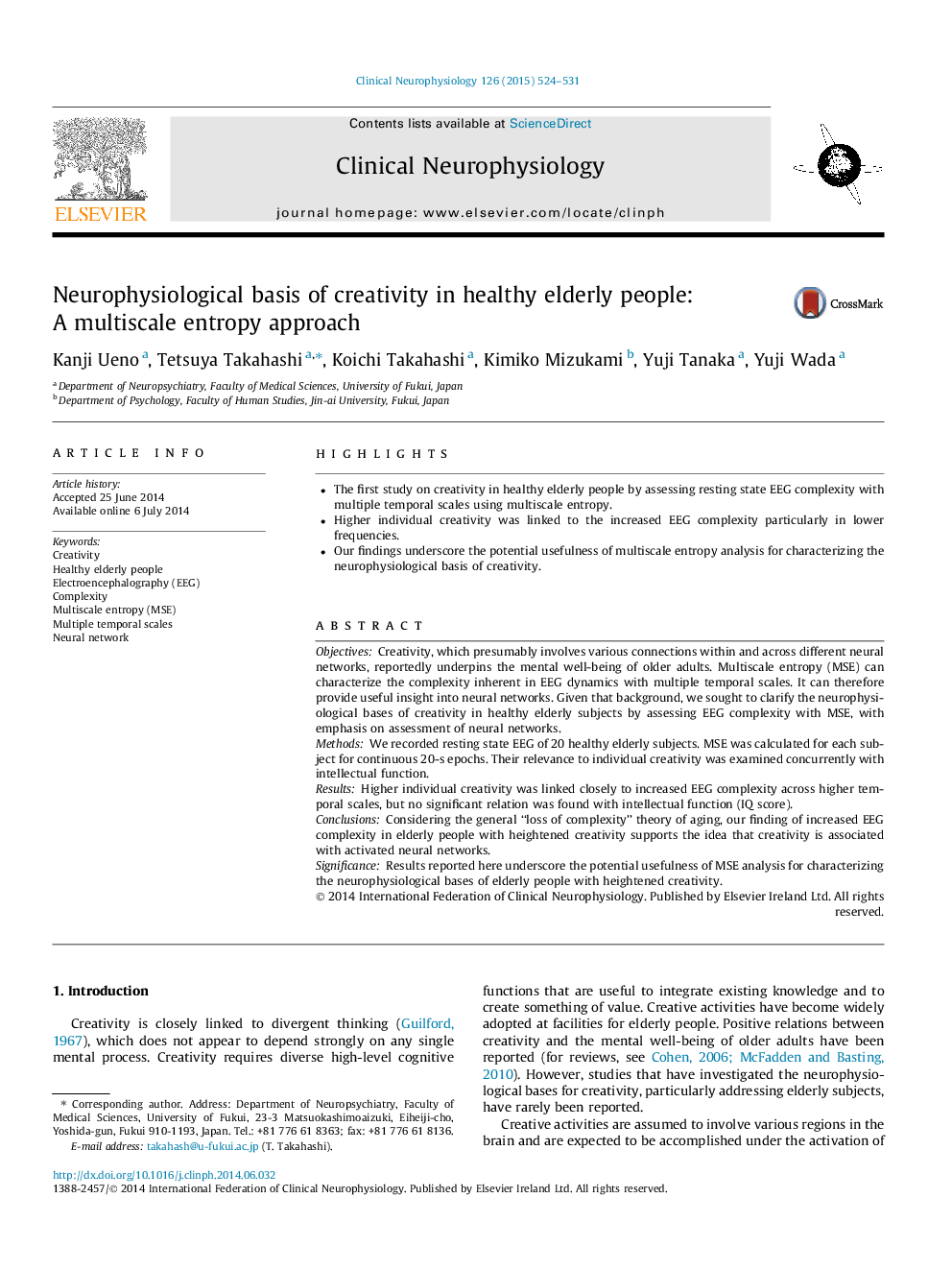 Neurophysiological basis of creativity in healthy elderly people: A multiscale entropy approach