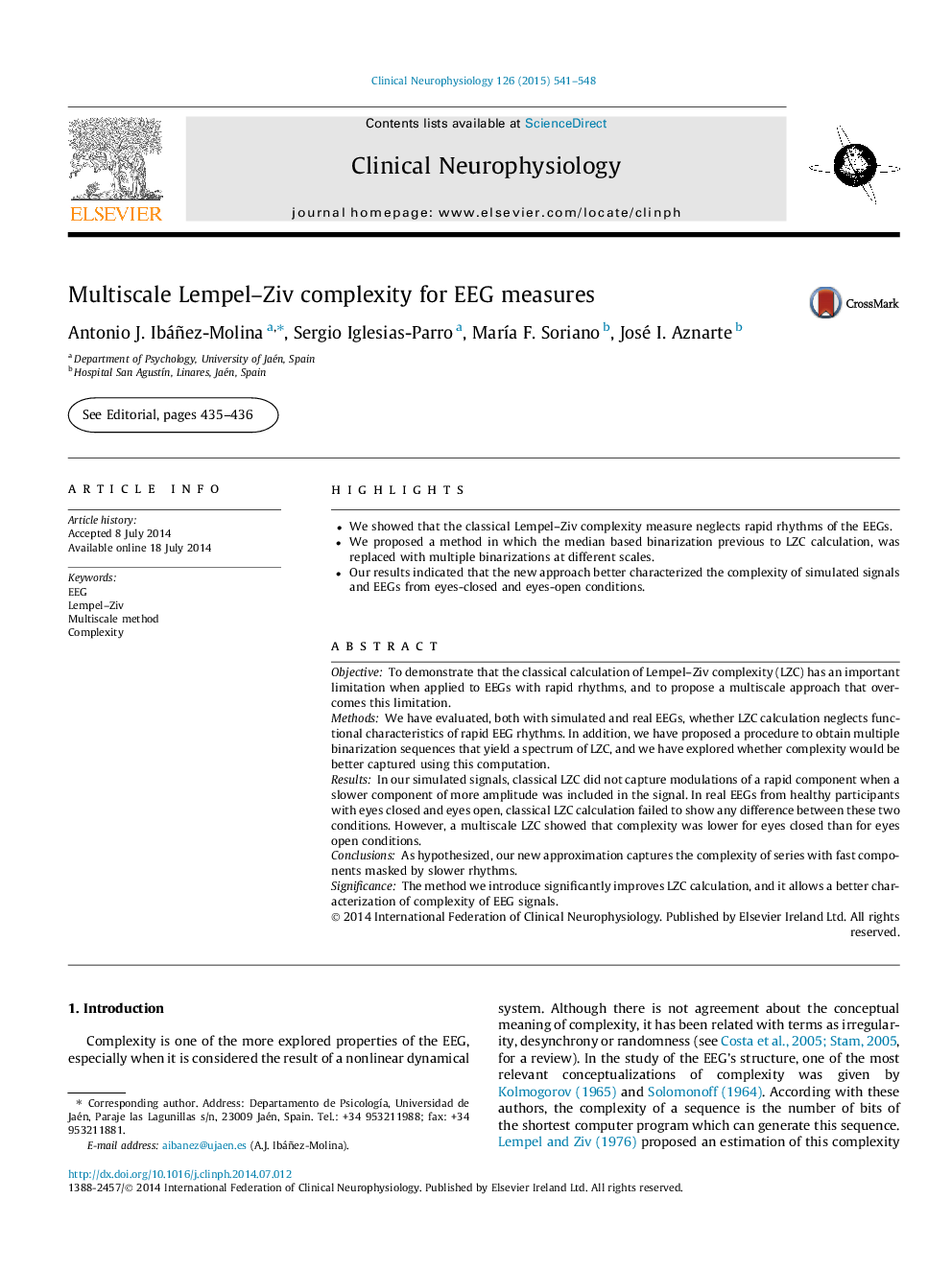 Multiscale Lempel–Ziv complexity for EEG measures