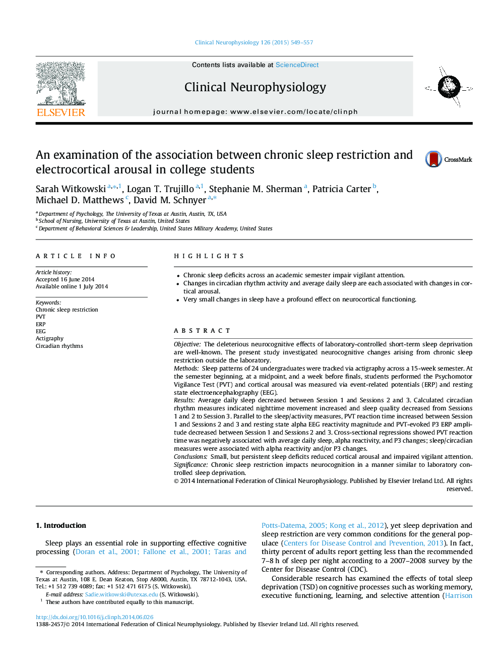 An examination of the association between chronic sleep restriction and electrocortical arousal in college students